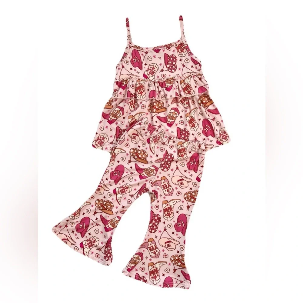 🇨🇦 Little Eyes Kids Bamboo Outfit Set Western Cowgirl Tank Top & Flared Pants - Picture 2 of 8